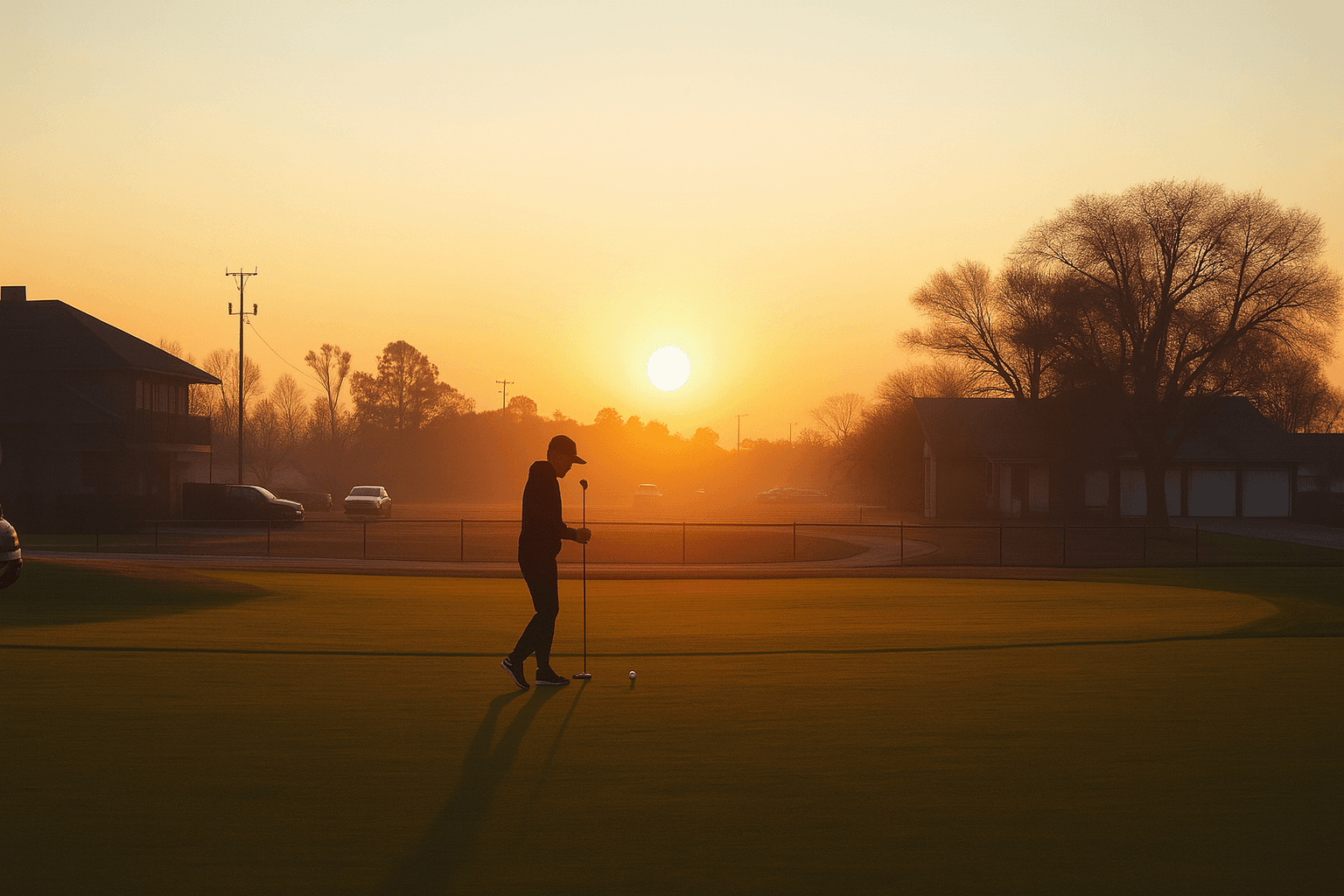 Golf course at sunset